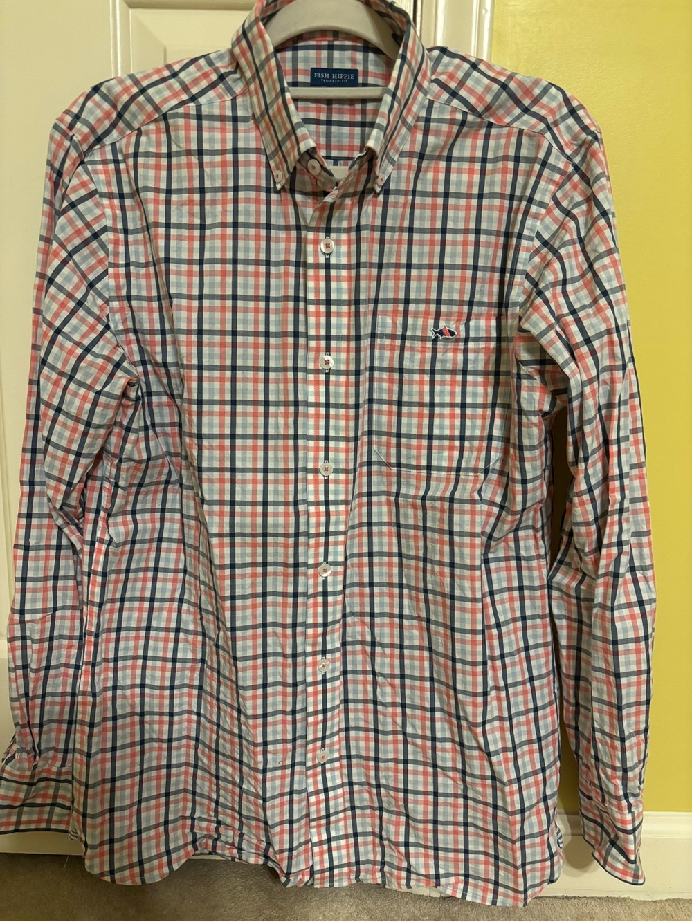 Fish Hippie Tailored Fit Men's Red, White & Blue Gingham Button-Down Shirt